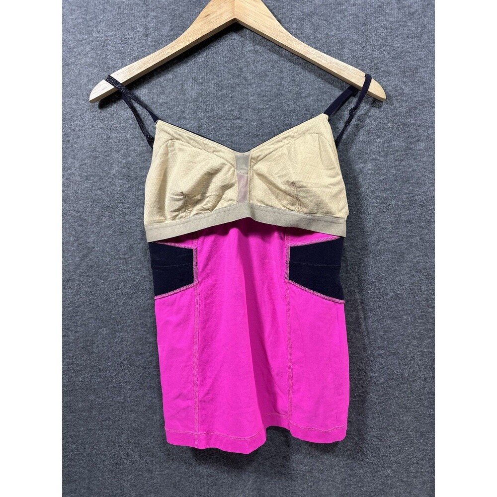 Lululemon Paris Pink Tank Top Black Sparkle Adjustable Strap Color Block Size 6 - Picture 9 of 10